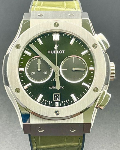 2021 Hublot Classic Fusion Chronograph 42MM Strap Titanium Green Dial Leather Strap (541.NX.8970.LR)