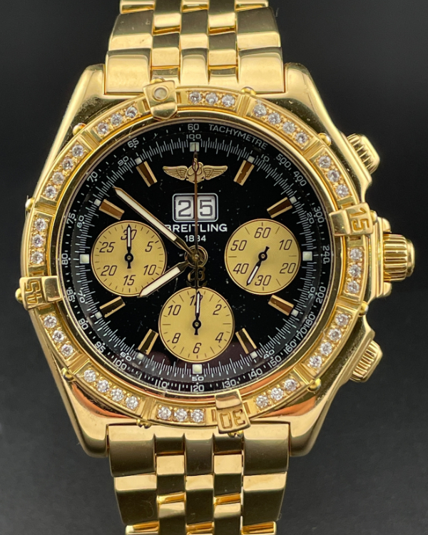 Breitling Crosswind Special 44MM Aftermarket Diamonds Yellow Gold Black Dial (K44355)