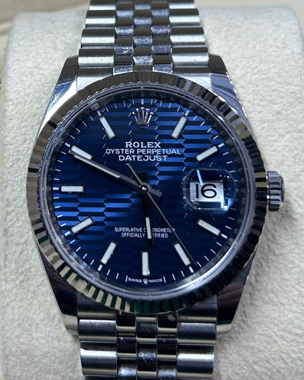 2022 Rolex Datejust 36MM Jubilee Bracelet Oystersteel Blue "Ribbed" Motif Dial (126234)