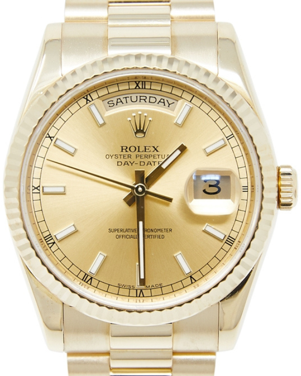 2011 Rolex Day-Date 36MM Champagne Dial Yellow Gold President Bracelet (118238)