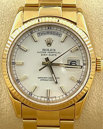 Rolex Day-Date 36MM White Dial Yellow Gold Oyster Bracelet (118238)