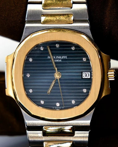 Patek Philippe Nautilus 37.5MM Aftermarket Black Dial Two-Tone Bracelet (3800-1AJ)