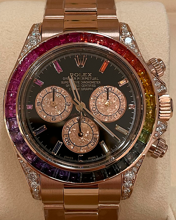 Rolex Cosmograph Daytona "Rainbow" 40MM Black Dial Rose Gold Oyster Bracelet (116595)