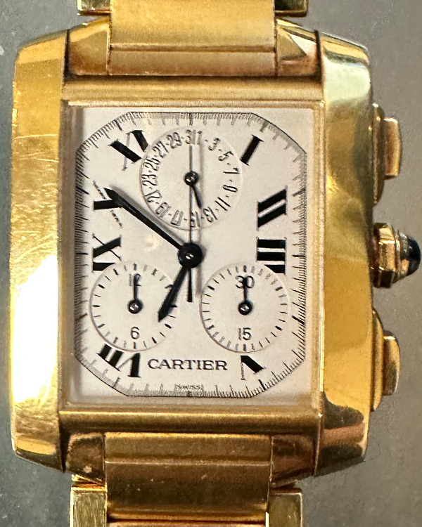 Cartier Tank Francaise Chronograph 28MM x 36MM White Dial Yellow Gold Bracelet (1830)