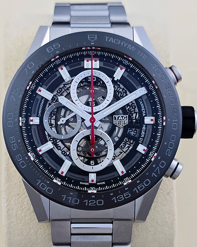 No Reserve - 2020 Tag Heuer Carrera 43MM Skeleton Dial Steel Bracelet (CAR2A1W.BA0703)