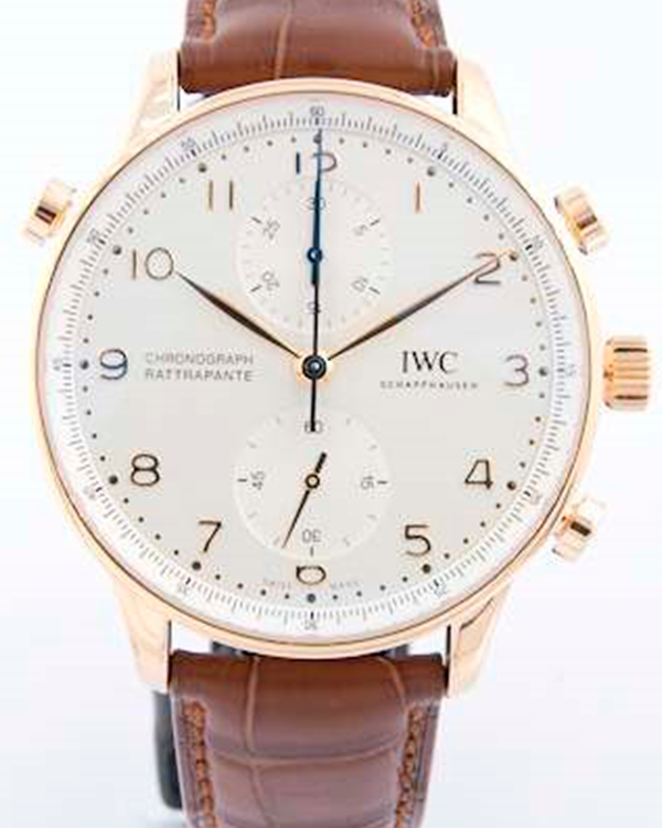 IWC Schaffhausen Portuguese Chronograph Rattrapante 41MM White Dial Leather Strap (IW371211)