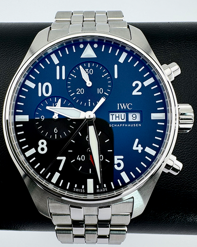 No Reserve - 2024 IWC Schaffhausen Pilot Chronograph 43MM Black Dial Steel Bracelet (IW378002)