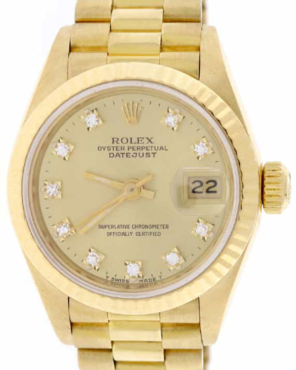 Rolex Lady-Datejust 26MM Champagne Dial Yellow Gold President Bracelet (69178)