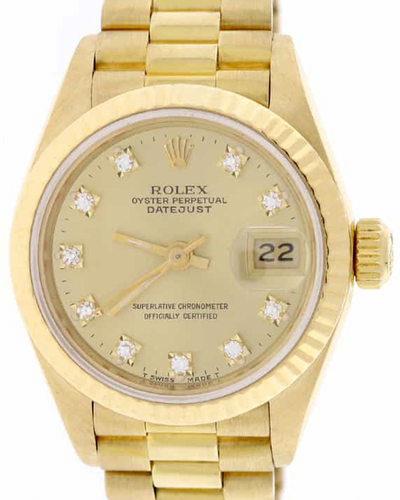 Rolex Lady-Datejust 26MM Champagne Dial Yellow Gold President Bracelet (69178)