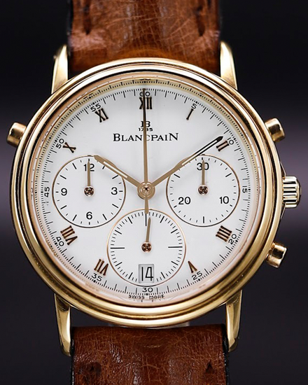 Blancpain Villeret Chronograph 34MM Yellow Gold White Dial