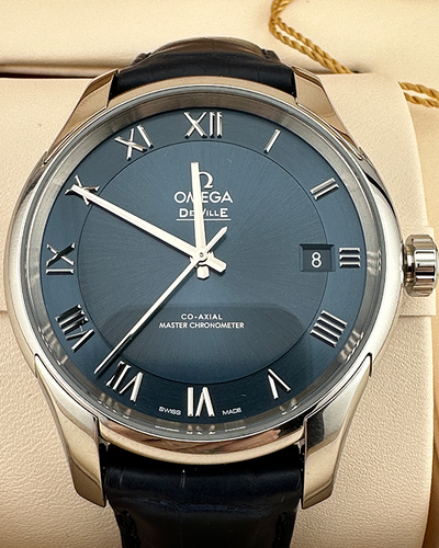 Omega De Ville Hour Vision 41MM Blue Dial Leather Strap (433.13.41.21.03.001)