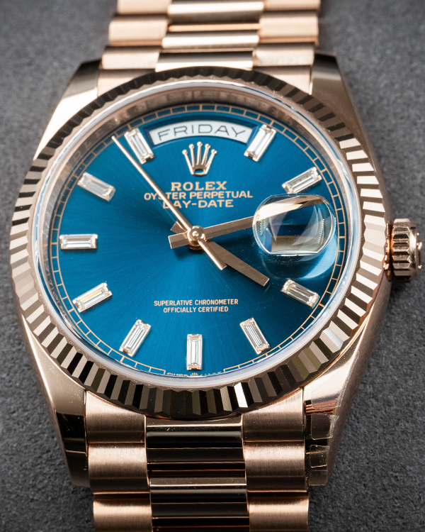 2024 Rolex Day-Date 36MM Blue Dial Rose Gold President Bracelet (128235)