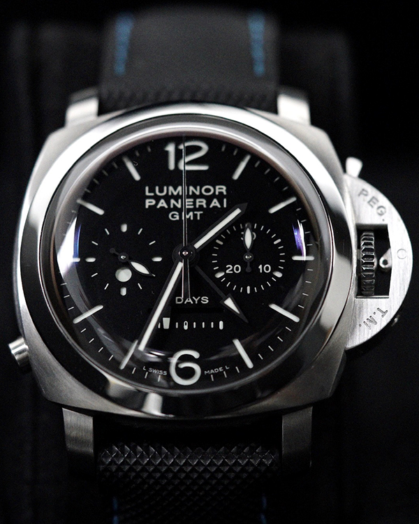 Panerai Luminor 1950 8 Days Chrono Monopulsante GMT 44MM Black Dial Rubber Strap (PAM00275)