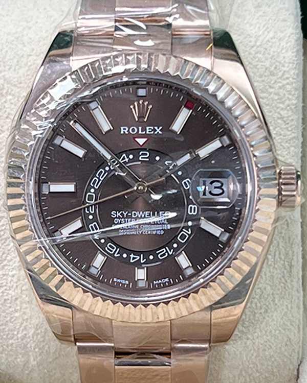 2022 Rolex Sky-Dweller 42MM Chocolate Dial Rose Gold Bracelet  (326935)