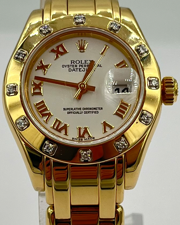 Rolex Lady-Datejust Pearlmaster 29MM White Dial Yellow Gold Bracelet (80318)