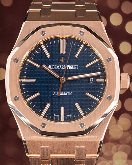 2017 Audemars Piguet Royal Oak 41MM Blue Dial Rose Gold Bracelet (15400OR.OO.1220OR.03)