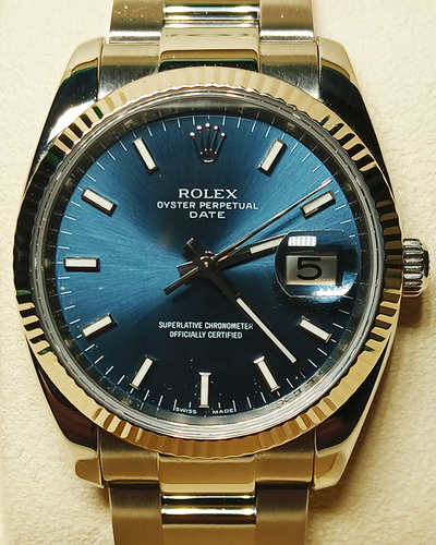 2010 Rolex Oyster Perpetual Date 34MM Blue Dial Oyster Bracelet (115234)