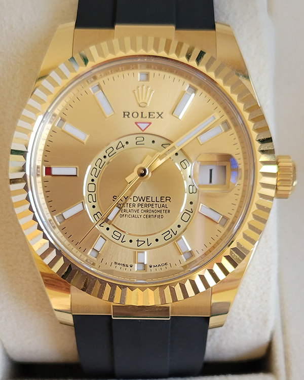 2023 Rolex Sky-Dweller 42MM Gold Dial Rubber Strap (336238)