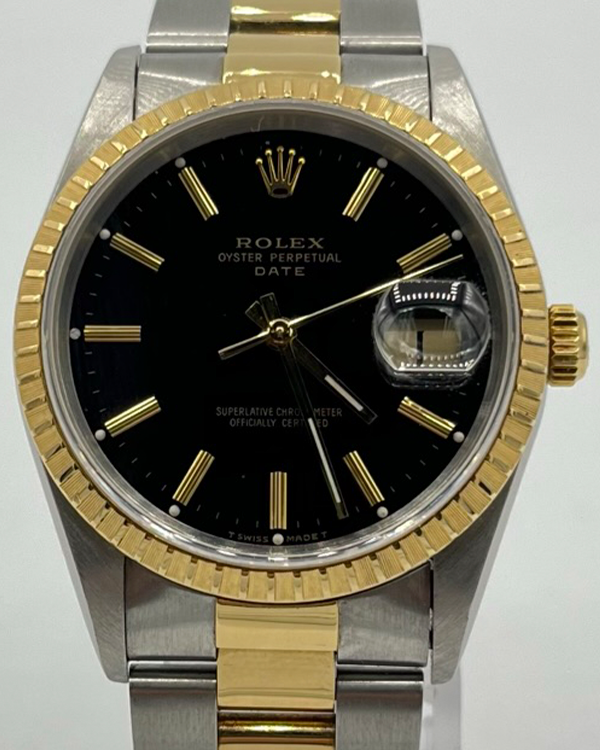 Rolex Oyster Perpetual Date 34MM Black Dial Two-Tone Oyster Bracelet (15233)