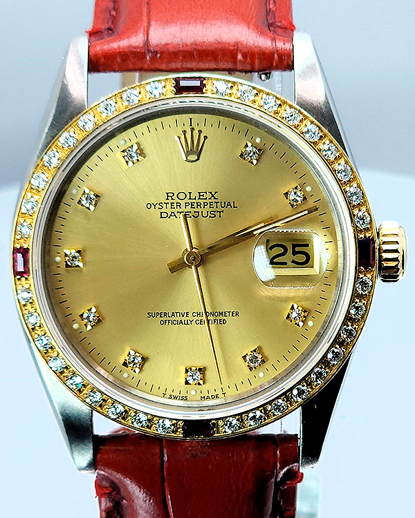 1988 (R Serial) Rolex Datejust 36MM Champagne Dial Aftermarket Leather Strap (16013)