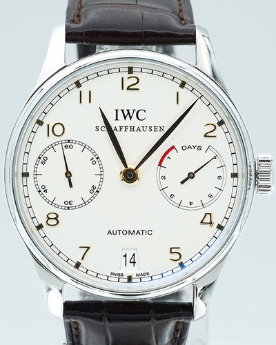 IWC Schaffhausen Portugieser 7-Day Power Reserve 42.3MM Silver Dial Leather Strap (IW500114)