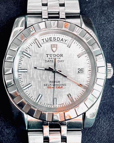 2017 Tudor Classic Date Day 41MM White Linen Dial Steel Bracelet (23010)