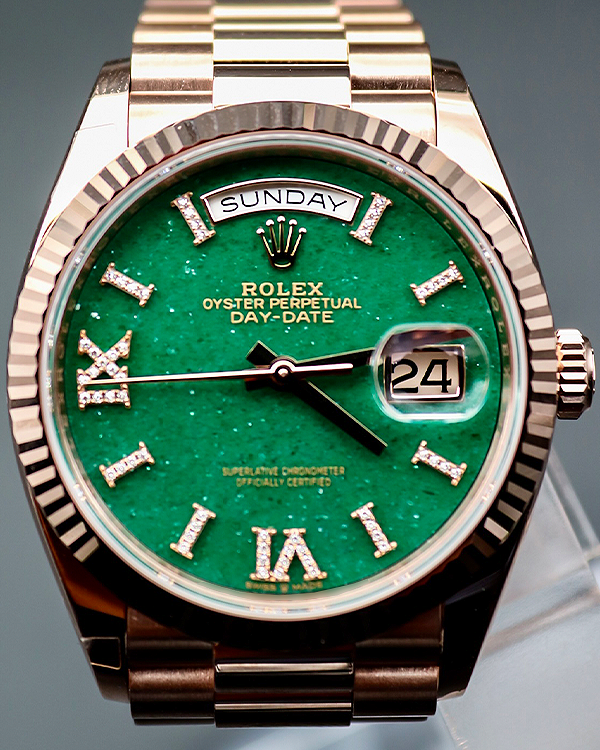 2024 Rare Rolex Day-Date 36MM Aventurine Green Dial Rose Gold President Bracelet (128235)