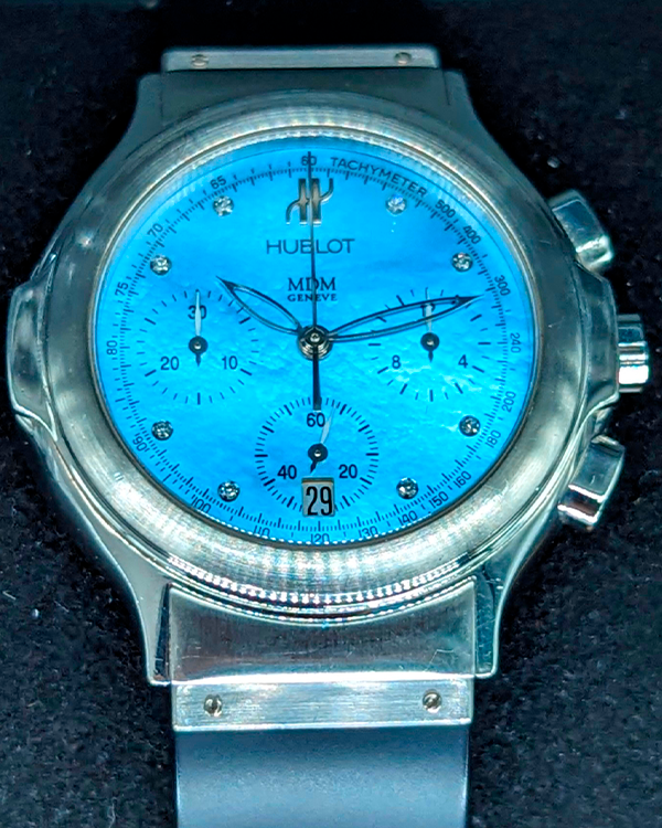 Hublot Elegant MDM Chronograph 37MM Quartz Blue Dial Rubber Strap (1640.1)