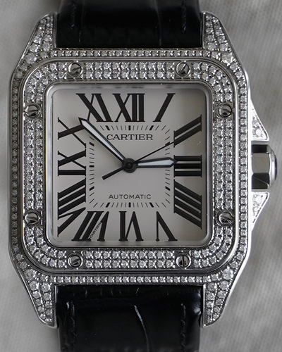 Cartier Santos 100 XL 38MM White Dial Leather Strap (2656)