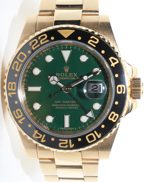 2010 Rolex GMT-Master II 40MM Aftermarket Green Dial Yellow Gold Oyster Bracelet (116718)