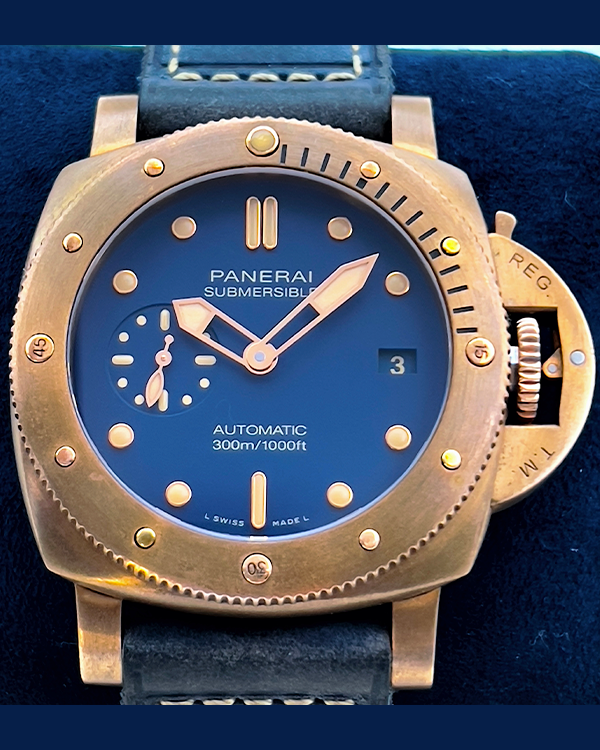 2021 Panerai Submersible Bronzo Blu Abisso 42MM Blue Dial Leather Strap (PAM01074)