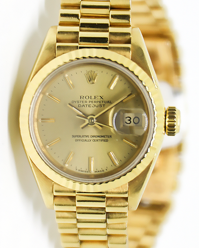 Rolex Lady-Datejust 26MM Champagne Dial Yellow Gold President Bracelet (69178)