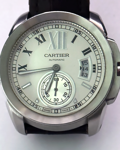 Cartier Calibre de Cartier 42MM Silver Dial Leather Strap (W7100037)