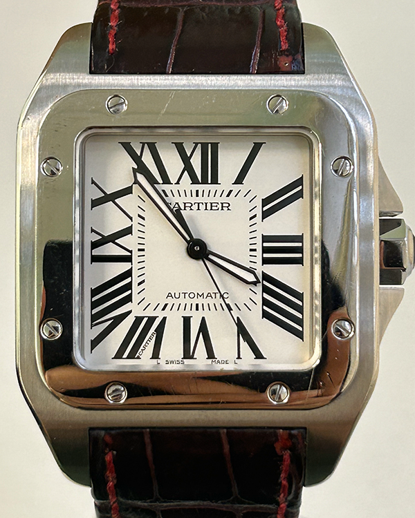 Cartier Santos de Cartier 100 38MM Steel Silver Dial Leather Strap (2656)