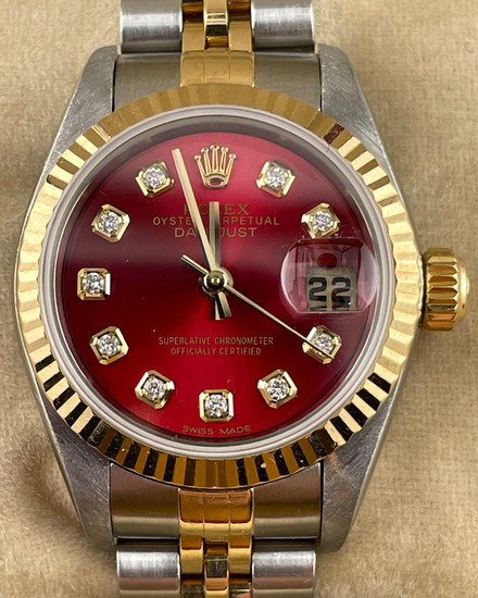Rolex Lady-Datejust 26MM Aftermarket Red Dial Two-Tone Jubilee Bracelet (79173)