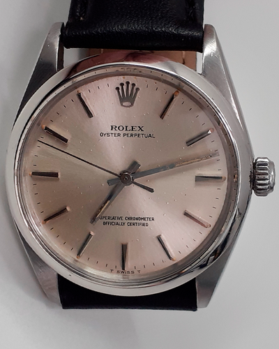 Rolex Oyster Perpetual 34MM Silver Dial Aftermarket Leather Strap (1002)