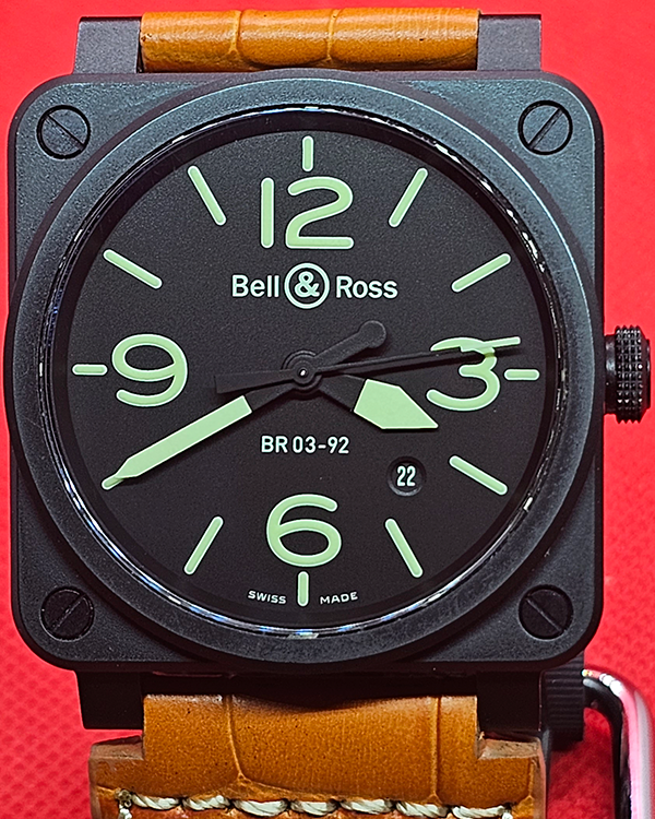 Bell & Ross BR 03-92 Nightlum 42MM Black Dial Leather Strap (BR03-92)