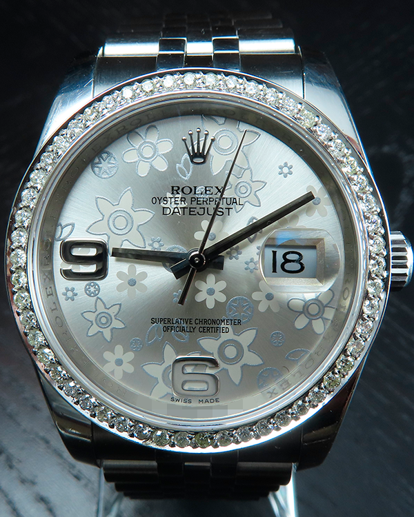 Rolex Datejust 36MM Silver Floral Motif Dial Jubilee Bracelet (116234)