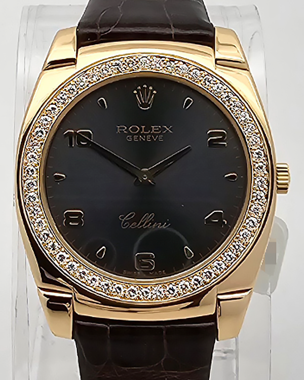 1999 (A Serial) Rolex Cellini Cestello 36MM Slate Dial Aftermarket Diamonds Leather Strap (5330/5)