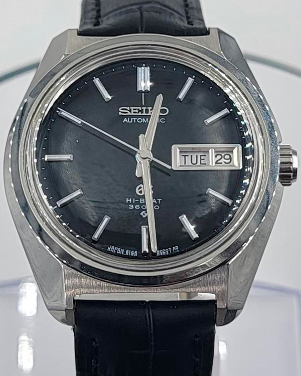 No Reserve - Seiko Grand Hi-Beat 36000 Vintage 37MM Black Dial Leather Strap (6146-8000)