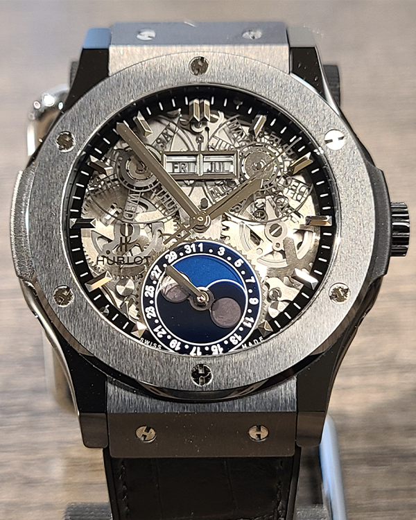 2020 Hublot Classic Fusion Aerofusion Moonphase Black Magic Ceramic Skeleton Dial (547.CX.0170.LR)