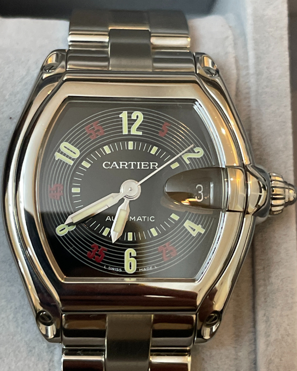 Cartier Roadster 38MM Black Dial Steel Bracelet (W62002V3)