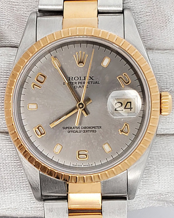 Rolex Oyster Perpetual Date 34MM Grey Dial Two-Toned Oyster Bracelet  (15223)