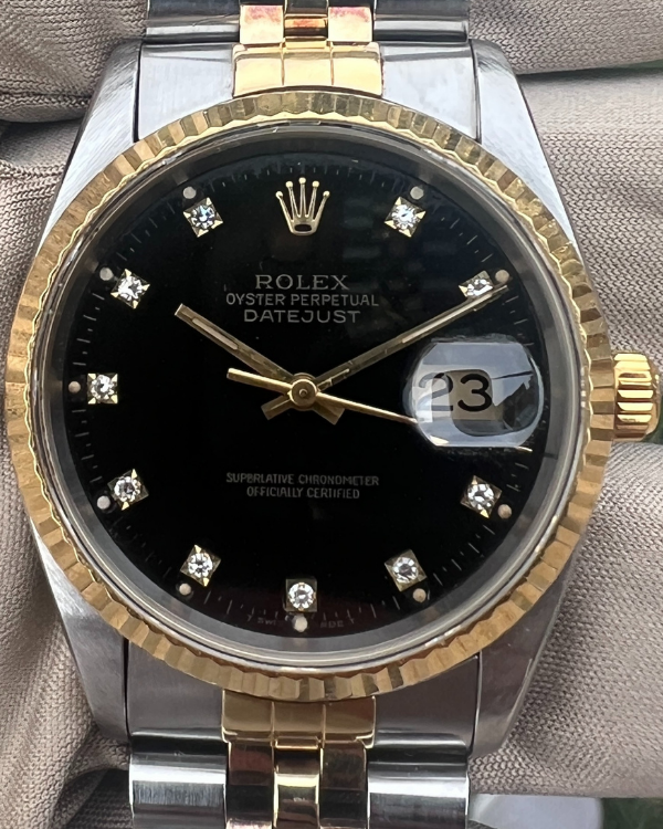 1994 Rolex Datejust 36MM Diamond Black Dial Two-Tone Jubilee Bracelet (16233)