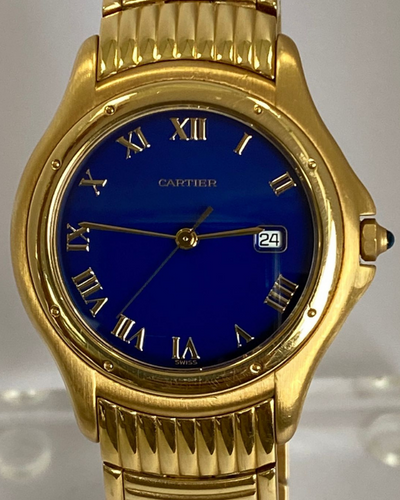 Cartier Panthere Cougar 32MM Quartz Blue Dial Yellow Gold Bracelet (11651)