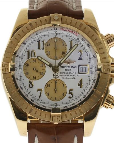 Breitling Chronomat Evolution 43MM Yellow Gold Strap White Dial (K13356)