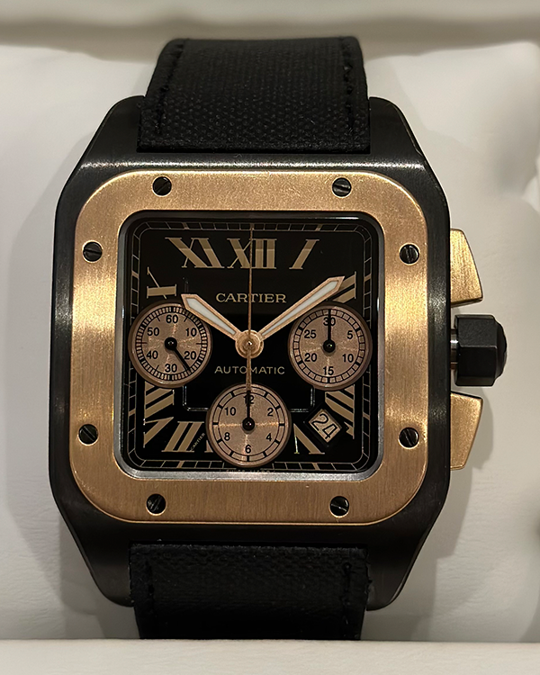 Cartier Santos 100 Chronograph XL Titanium Rose Gold Black Dial (W2020004)