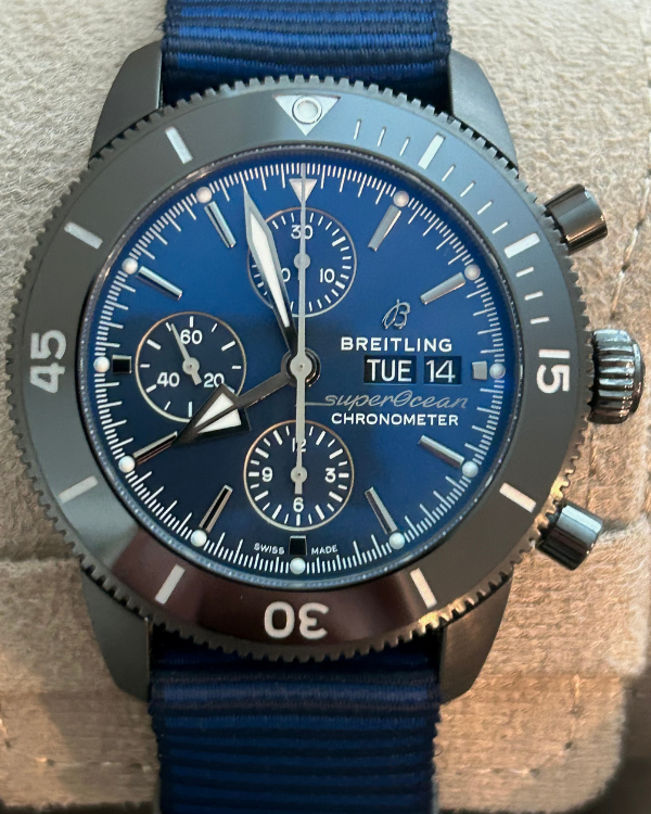 2022 Breitling SuperOcean Heritage Chronograph "Outerknown" 44MM Blue dial Textile Strap (M133132A1C1W1)