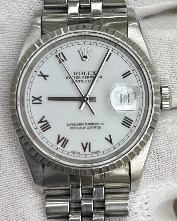 Rolex Datejust 36MM Jubilee Bracelet Steel White Roman Dial (16220)