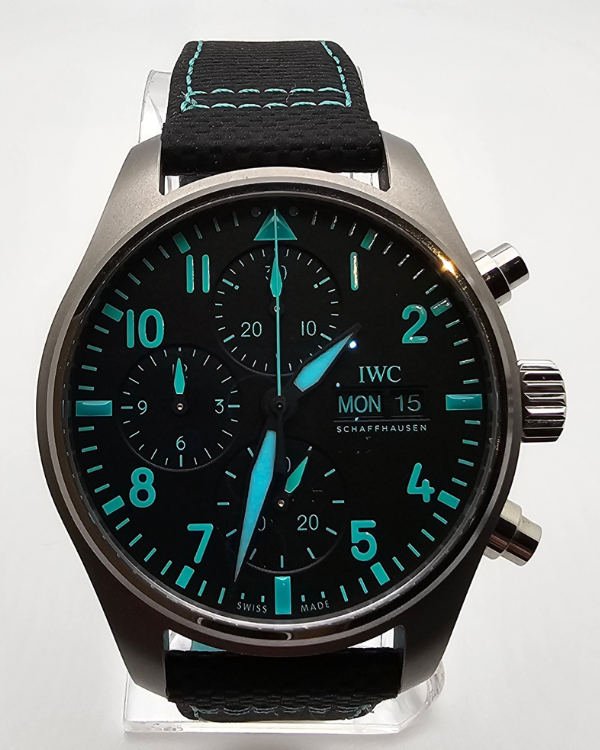 2022 IWC Pilot Chronograph 41 Edition "Mercedes-AMG Petronas Formula One Team" 41MM Black Dial Textile Strap (IW388108)